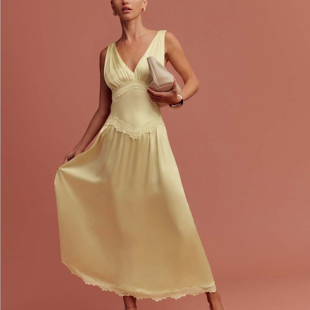 Reformation Stasia Silk Dress Yellow - Size 4